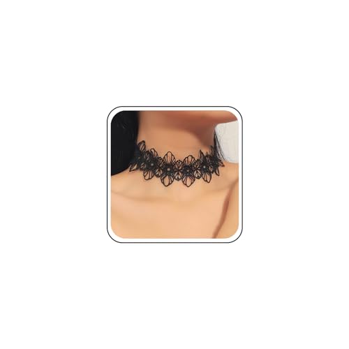 TseenYi Collier Ras Cou Dentelle Noire Gothique Tatouage Vintage Large Fleur Creuse Chaîne Fête Bijoux pour Femmes et Filles