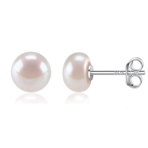 ChicSilver 4-10mm White Freshwater Cultured Pearl Earrings Sterling Silver Studs for Women Girls Sensitive Ear (with Gift Box)