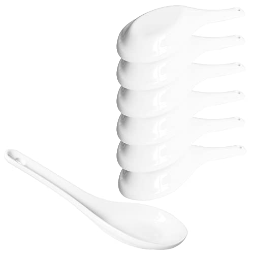 Lotatheta 6 x Asia Porzellan Suppenlöffel Keramik Reislöffel Chinesische Won Ton Löffel für Zuhause, Küche oder Restaurant Weiß Cover