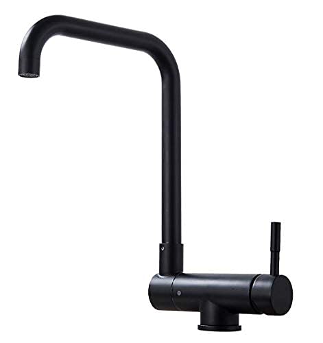 Robinet de cuisine rotatif rabattable noir à poignée unique eau chaude froide