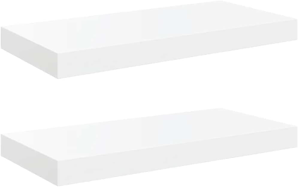 Floating Wall Shelf Set of 2, High Gloss White MDF, 19.7 inch Ledge Shelves for Living Room Decor, Modern Bathroom & Bedroom Wall Shelves