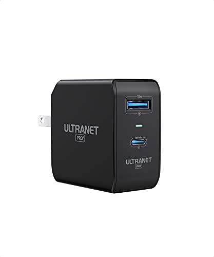 Fast Charger with LED by ULTRANET, USB C Charger Block 65W 2-Port GaN+ PPS PD Charger, Foldable and Compact, USB Wall Charger for MacBook Pro Air, iPad, iPhone 12, Galaxy and All USB C Charger