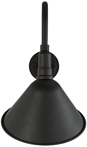 Image of Franklin Iron Works Neihart Industrial Barn Wall Light Sconce Black Hardwired 10 1 /2 inch Fixture Curving Gooseneck Metal Arm for Bedroom Bathroom Vanity Reading Living Room Hallway House Home Decor