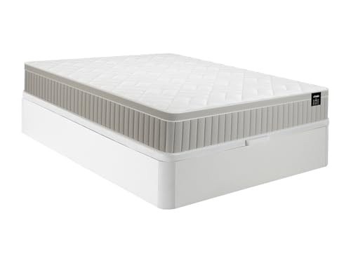 Vente-unique-Conjunto 160 x 200 cm somier con arcÛn Blanco + colchÛn de Espuma y Gel viscoel·Stico 7 Zonas Grosor 22cm - SOMIRA de YSM…E