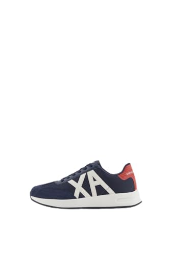 Armani Exchange Dusseldorf Contrast Logo Baskets pour Homme, Bleu Marine/Rouge, 44 EU