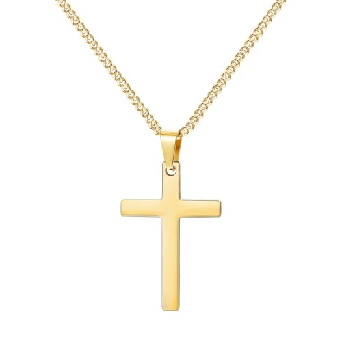 Maykafay Stainless Steel Cross Chain Necklace For Men, Crucifix Necklace for Men, Gift for Birthday/Christmas/Easter/Thanksgiving Day, 23.62 in Chain Necklace, Gold