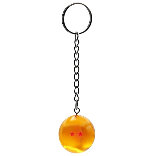 Llavero Dragon Ball Z, Llavero Bola de Dragón de 2 Estrellas, Bola 2 estrellas Dragon Ball, Esfera 2 estrellas Dragon Ball, Diámetro de la bola 3 cm, Longitud total de 10 cm, 2 Estrellas