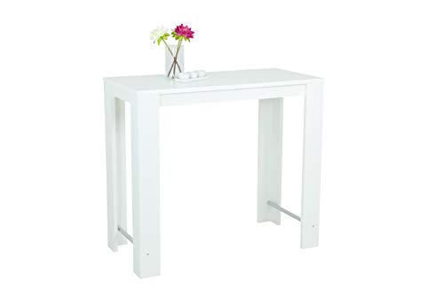 Hela Tische, Frieda Table de Bar et de Bistrot, Matériau Dérivé du Bois, Décor Blanc, Pieds avec Entretoises en Métal Chromé, 120 x 58 x 108 cm