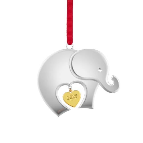 Nambé Baby’s First Christmas 2025 Ornament - Elephant Design with Heart Engraving, Symbol of Luck & Unity - Holiday Keepsake for Baby's First Tree, 4”L x 3.75”H, Cast Metal - Giftable Decor