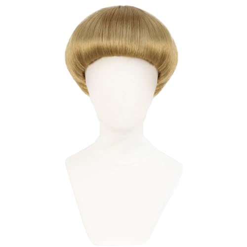 short blonde bob wig with bangs mushroom wigs for men women 60s 70s bowl cut wigs men blond bob for cosplay funny wig for party outfit anime for halloween costumehair cap