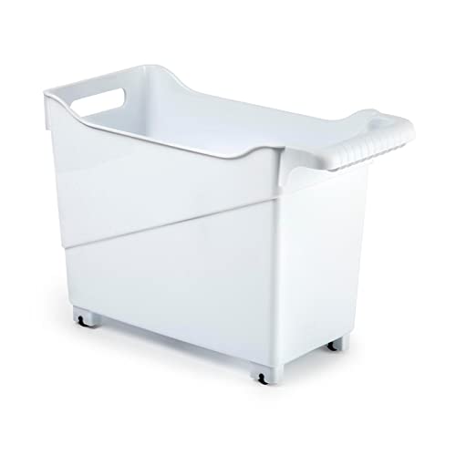 ACAN Carrito de plástico Multiusos con Ruedas y asa Nº3 - Cesta organizadora para Productos de Limpieza, baño, Cocina - 26 x 18 x 38 cm - Color Blanco