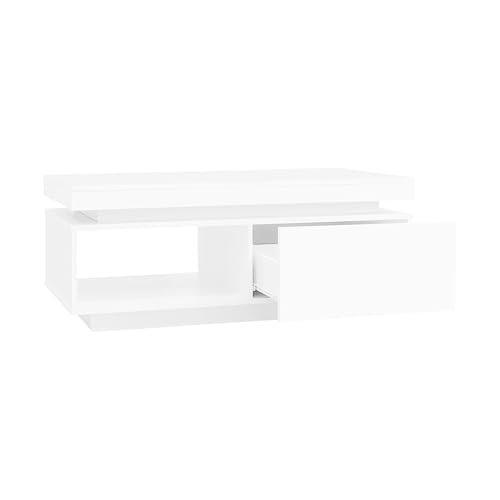ModernLuxe High Gloss LED Coffee Table with Drawer Storage – Modern Wooden Rectangle Tea Table for Living Room with Open Display Shelf, Adjustable 16 Colors, USB Powered - 100 x 50 x 40 cm - Image 8