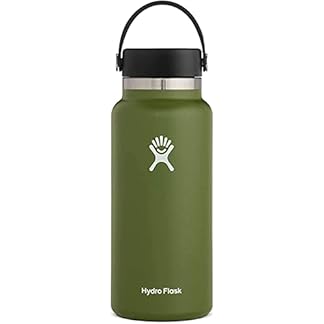 HYDRO FLASK Water Bottle 946 ml 32 oz Vacuum Insulated Stainless Steel Water Bottle Flask with Leak Proof Flex Cap with Strap BPA Free Wide Mouth Olive
