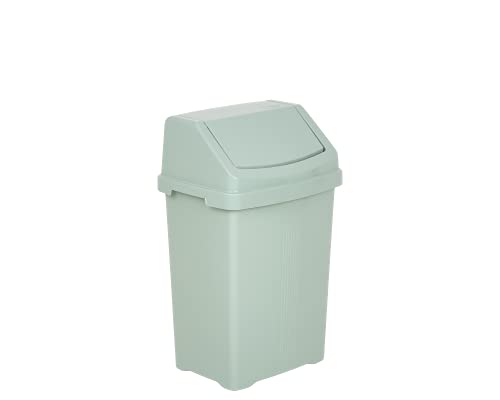 JMS we create smile 8L/25L/50L Litre Swing Lid Bin Waste Recycle Plastic Dustbins Kitchen Home Office Bathroom Rubbish Trash Refused Bins (Silver Sage 25L)