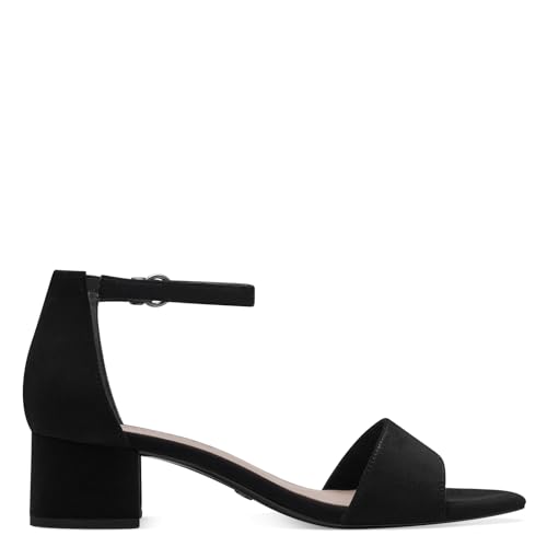 Tamaris Damen Sandalen mit Absatz Textil Vegan Blockabsatz Sommer; BLACK/schwarz; 38