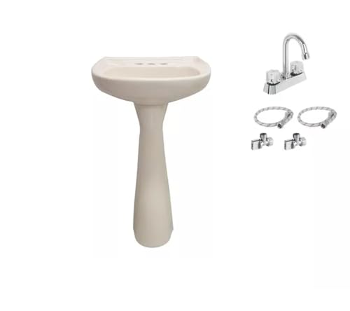 Opiniones de Lavabos de pedestal para comprar online. 43 Kit Lavabo Y Pedestal De Cerámica Color Hueso Con Mezcladora ABS Y Mangueras Y Conexiones Con Envio Gratis
