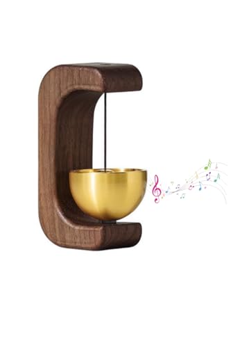 YFFSFDC ドアベル 玄関チャイム 木製 真鍮 ドア鈴 玄関ベル 入り口 鈴 壁掛け 両面テープ付き 取付簡単 ドアチャイム 冷蔵庫ドア 引き戸 装飾 ホーム用 店舗用 プレゼント用 (ウォールナット)