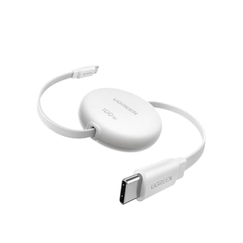 UGREEN 100W Retractable USB C Cable, Type C Cord USB C Charger Cable for iPhone 17/16/15, MacBook Pro/Air, Galaxy S25/S24/S23, iPad Pro/Air, Pixel 9/8, Switch, AirPods, White, 3.3FT