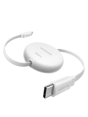 UGREEN Retractable USB C to USB-C Charger Cable 100W Fast Charging 4-Length Adjustable (0.36/0.6/0.82/1M) Auto Rewind Type C Lead For MacBook, iPad, iPhone Air/17/16, Galaxy S25, 1M Max, White