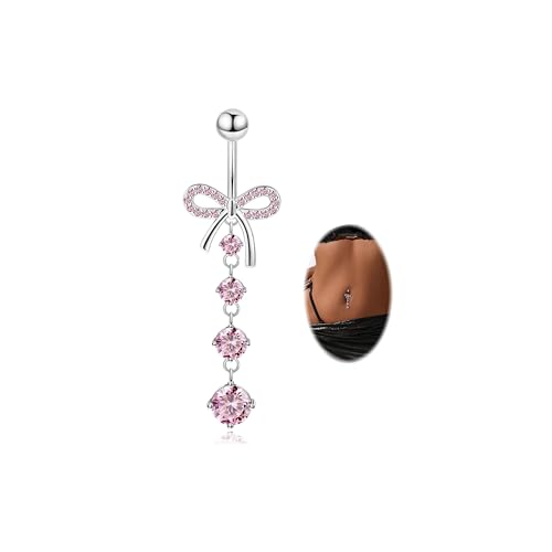 REVOLIA 14G F136 Titanium Dangle Belly Button Ring Pink