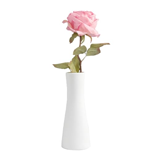 Vase à bourgeons en céramique de 18 cm – Grand vase conique à tige unique – Petit bourgeon décoratif – Centre de table floral pour mariage, bureau (blanc)