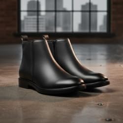 Image of Chelsea Boots for Men | Black Leather Ankle Length Formal Shoes | Side Zip Closure | Durable Casual Office Footwear