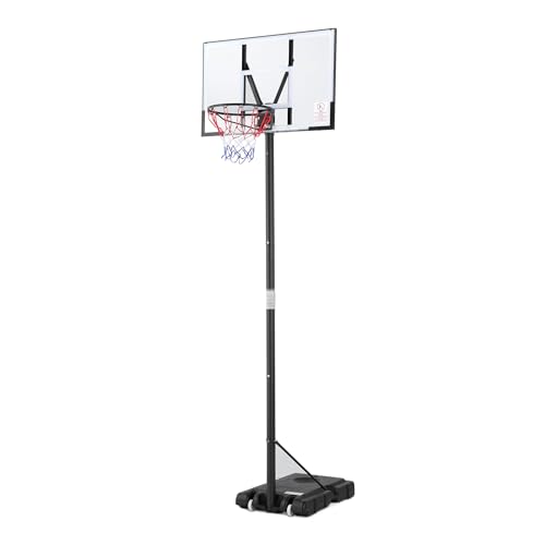 Image of Amazon Basics Portable Basketball Hoop Outdoor Goal System with Adjustable Height, 4.75-10ft, Shatterproof Backboard, Regulation Rim