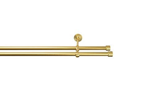 Rollmayer elegant und modern metall Gold Matt Vorhangstange/Gardinenstange Ø 19mm Rohr (240cm Crux, im Gold Matt, 2-läufig) verschiedene Größen und Endstücken. Ohne Ringe!