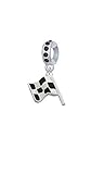 Silvertone Checkered Race Flag - Black Crystal Charm Bead