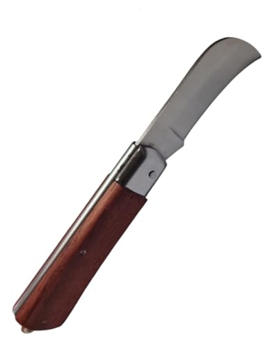 Coltello da Innesto Pieghevole per Giardinaggio con Lama in Acciaio Inox Affilata | Manico Ergonomico in Legno | Strumento da Potatura e Cura Piante | Tascabile, Compatto, Professionale