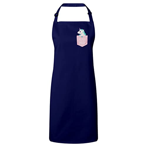 Tablier cuisine poche licorne magique bleu marine pour adulte