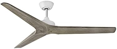 Hinkley Chisel 60" Indoor/Outdoor Smart Ceiling Fan with Remote, Damp-Rated, Modern Wooden Propeller Style Fan Blades, Matte White and Weathered Wood blades