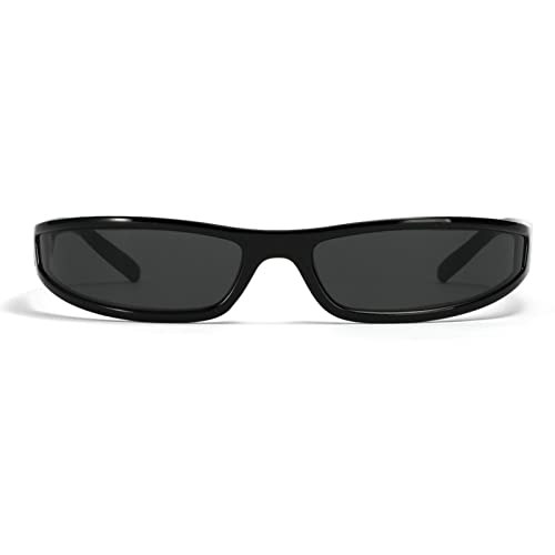 Small Square Sunglasses for Women - Cute Fashion Wrap Around, Trendy Y2k Vintage Narrow Shades (Black)