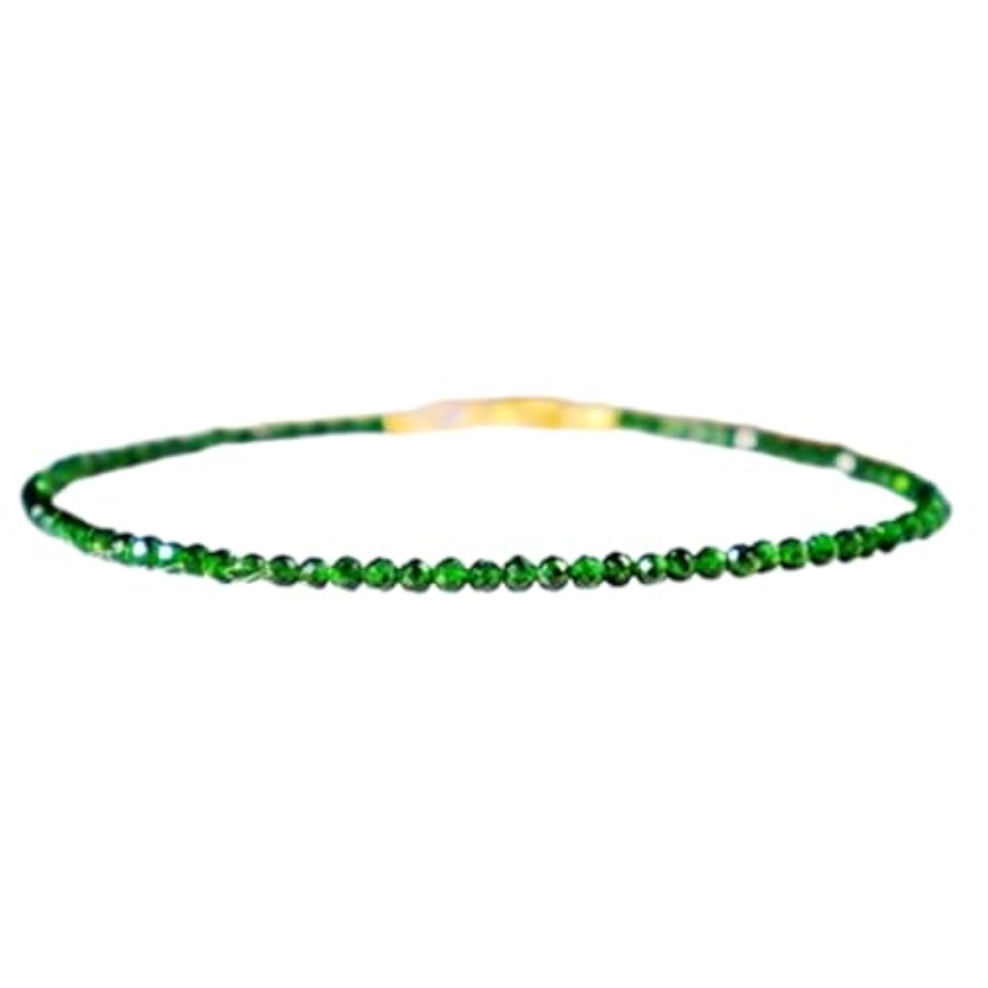 Green Goldstone 2mm Round Bead Bracelet with Adjustable Gold Plated Clasp