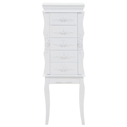 HFXHIJXQ Armoire à Bijoux sur Pieds Blanc - Grand Organisateur en Bois MDF et Pin - Boîte de Rangement avec Tiroirs pour Colliers, Boucles d'oreilles et Bracelets - 34 x 26 x 94 cm – vue 3