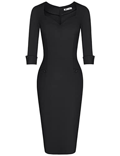 MUXXN Women's 60s Classy Sweetheart Neck Bandage Sheath Work Pencil Dress3