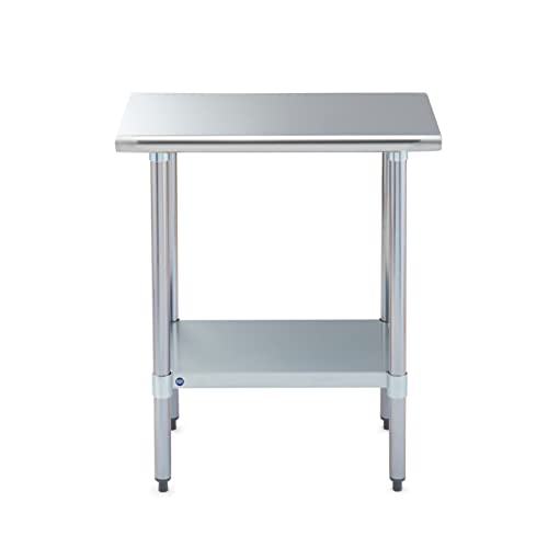 Image of ROCKPOINT Stainless Steel Table for Prep & Work 18x30 Inches, NSF Metal Commercial Kitchen Heavy Duty Table with Adjustable Under Shelf and Table Foot for Restaurant, Home and Hotel