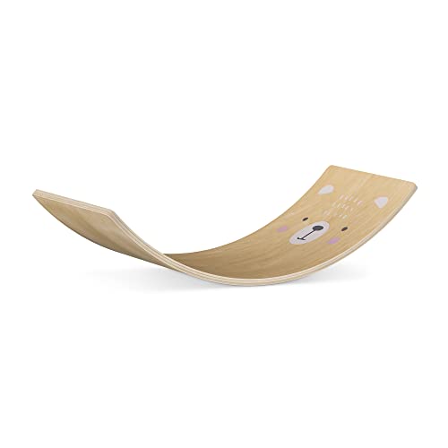 Navaris Balance Board für Kinder aus Holz - Indoor Wippe Wackelbrett 81x28cm - Balancierbrett ab 3 Jahren - Balancieren Turnen - Rutschbrett - Bären Design