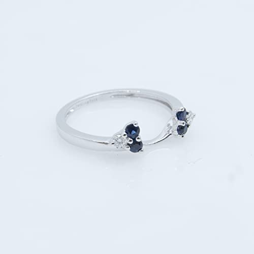 Dazzlingrock Collection 14K Round Blue Sapphire & White Diamond Ladies Wedding Ring Matching Guard Band, White Gold, Size 6 #TOP1