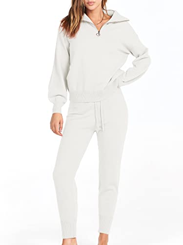 Anrabess 2 Piece Outfits For Women Sweat Suit Knit Sweater Set Loungewear Matching Set Jumpsuit 2023 Fall Winter Fashion Clothes Sweatsuit Jogger Tracksuit Ci779-Baise-S #TOP1