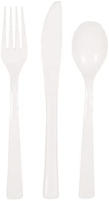 Unique UK 39482 White Assorted Plastic Disposable Cutlery Set 18 Pcs, Pack of 18
