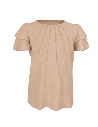 Floral Find Girls Ruffle Short Sleeve Crew Neck Textured Blouses Summer Dressy Tunic Top Cute Shirts3