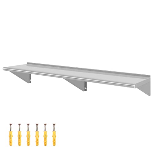 Stainless Steel Wall Mounted Shelves, Floating Shelving with Brackets, Commercial