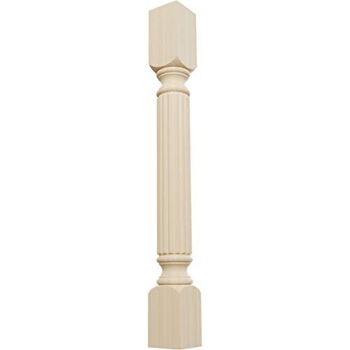Ekena Millwork Col03X03X35Rarw Raymond Reeded Cabinet Column (Top Block: 6 1/8", Bottom Block: 7 1/8"), 3 3/4"W X 3 3/4"D X 35 1/2"H, Rubberwood #TOP20