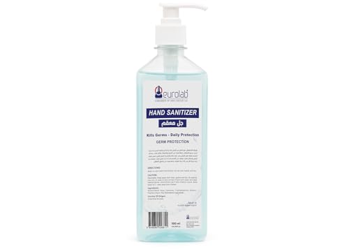 Eurolab Hand Sanitizer Gel 70% Ethyl Alcohol 500ml Pump Bottle | Fast-Drying Non-Sticky Formula | Moisturizing & Skin-Friendly | Kills 99.9% of Germs