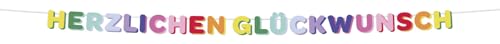Folat 27778 Geburtstag und Party Dekoration Buntes - Buchstabengirlande - HERZLICHEN GLÜCKWUNSCH - Stripetastic - 2,6 m - Partyzubehör für Kinder und Erwachsene