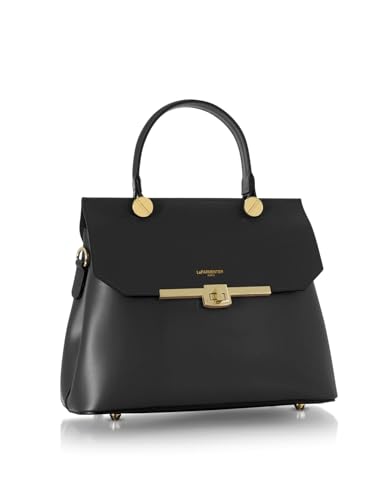 Atlanta Top Handle Satchel Bag, Genuine Leather, 10.6 x 8.7 x 4.7 inches, Gold Hardware2