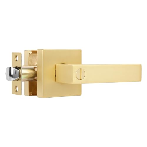 Heittis 1 Pack Privacy Gold Door Knob, Square Stain Brass Door Knob for Bathroom,Gold Door Handle Interior Locked Inside with Turn Thumb Left/Right Handed Reversible,Keyless by Heittis - Used condition - US$20.47