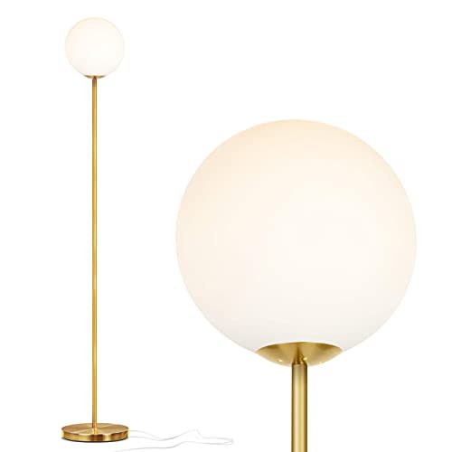 Brightech Globe Floor Lamp Set Of 2 - Luna And Sphere Frosted Glass Standing Lamps For Bedroom - Mid-Century Modern Contemporary Led Floor Lamps, Tall Lamp For Living Rooms - Gold/Antique Brass #TOP1