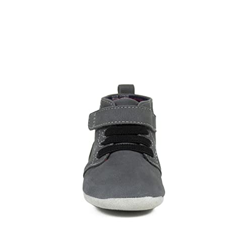 Robeez Baby Boys First Kicks, Thiago Charcoal Leather, 3-6 Months3